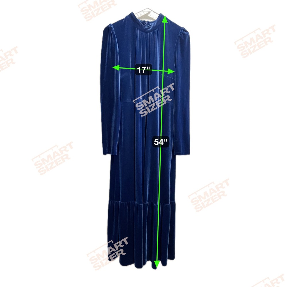 Boden Blue Velvet High Neck Tiered Maxi Dress Long Sleeve US 10R Elegant Formal - Picture 4 of 6